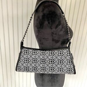Talbots Black & White Geometric Fabrc Shoulder Bag with Chain Strap
